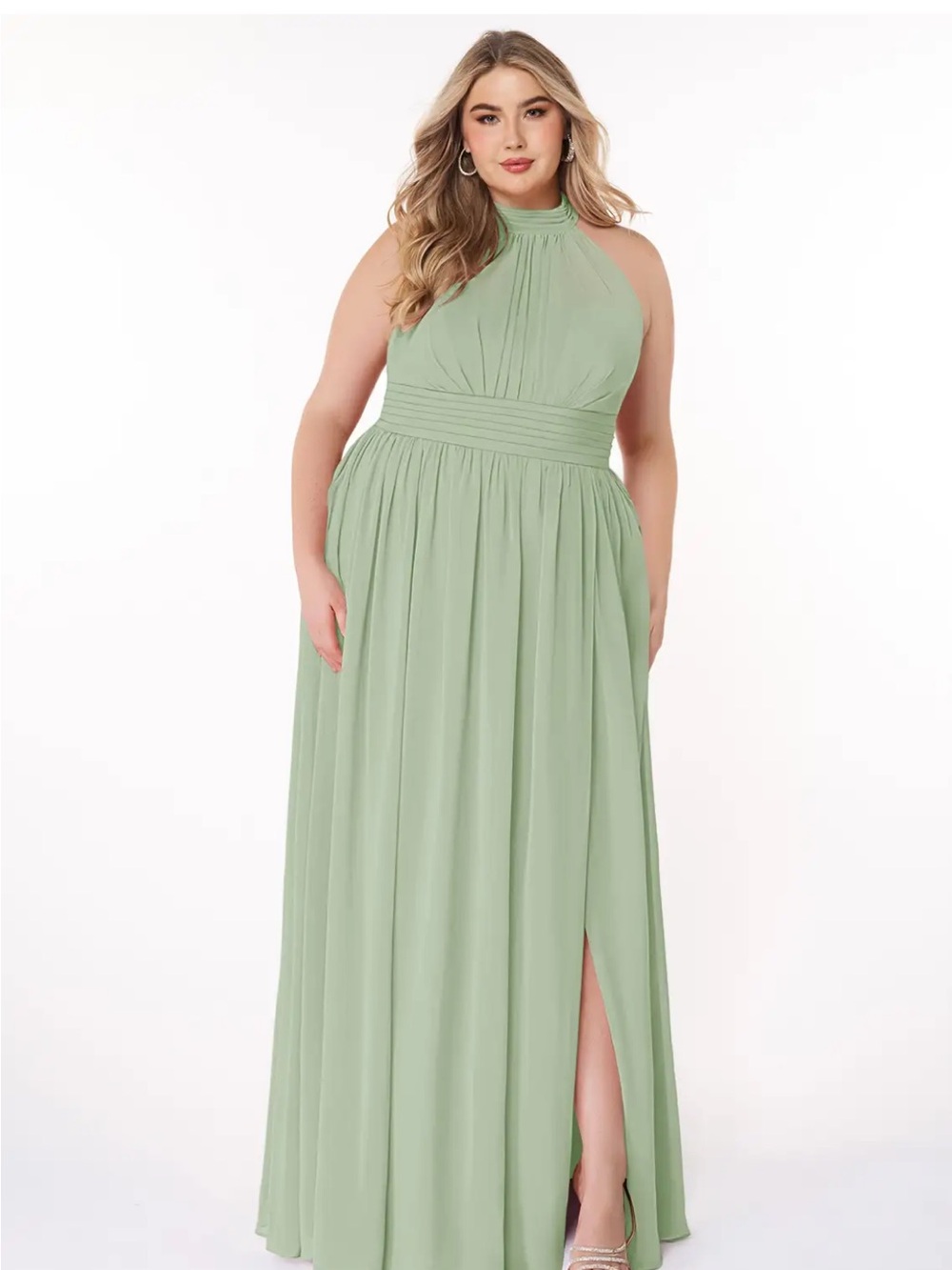 Azazie Sage Green High-Neck Halter Maxi Dress - Picture 8 of 16
